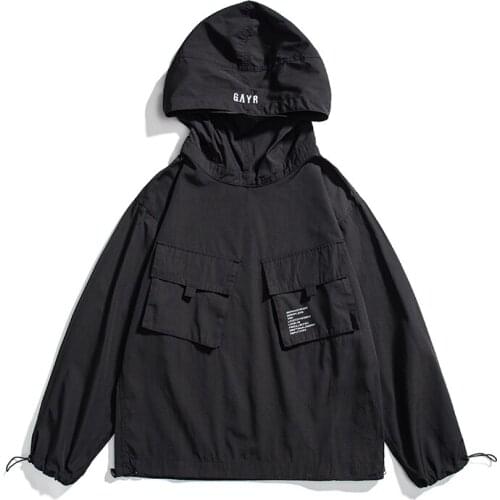 New Arrival Embroidery Printed Mens Pullover Hooded Coats Multi-Pocket Side Function Zipper Wind-Proof Casual Outdoor Jackets