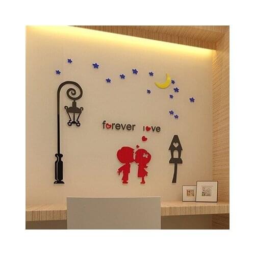 New style Cartoon lovers Crystal three-dimensional wall stickers TV background wall child living room Lights stars wall sticker