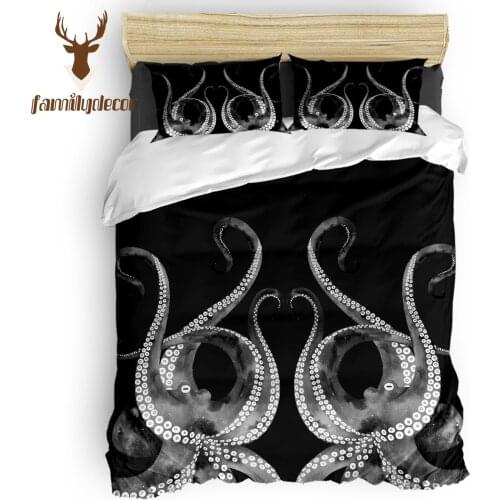 FamilyDecor DHL Free Shipping Black And Grey Octopus 4 Piece Bedding Sets Quilt Cover Bedding Independence Day California King