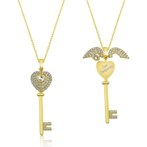 Name Post Sterling Silver Heart Key Necklace DN48B