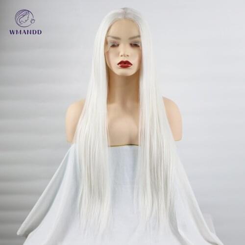 Wmandd 18-28 Inches Long Straight Synthetic White Lace Front Wigs With Natural Hairline For Women Heat Resistant Cosplay Wigs
