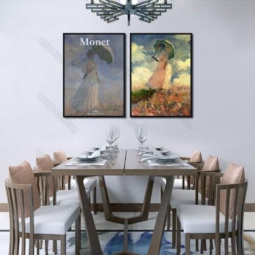 Impressionist Canvas Poster Print Artist Monet Oil Paintings Pretty Women Holding Umbrella for Home Room Gallery Wall Decoration