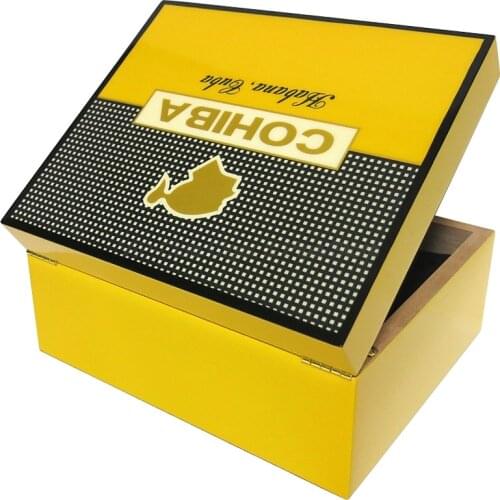COHIBA Business Cedar Wood High-end Yellow Cigar Humidor Ashtray Cutter Box Professional Cigars Set Piano Finish Big Capacity