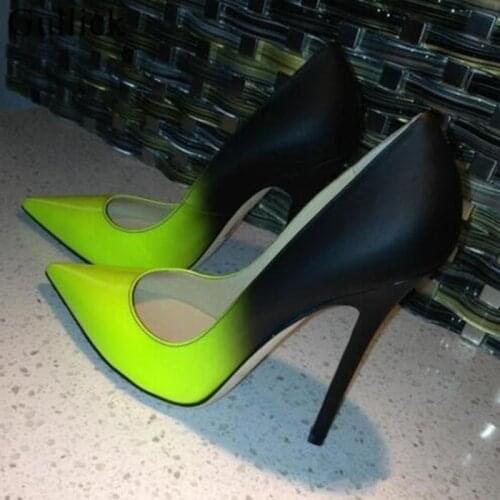Sexy Black Yellow Green Gradient Color Women Pumps Zapatos Mujer Pointed Toe Stiletto Heels Ladies Dress Wedding Shoes Woman