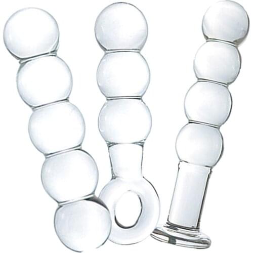 Transparent Beads Glass Butt Plug Adult Masturbating Sex Toys Manual Clitoral Stimulator for Women Lesbian Men Couples