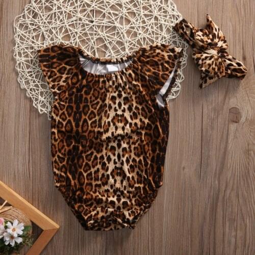 PUDCOCO UK Cute Infant Baby Girl Leopard Print Romper Bodysuit Jumpsuit+Headband Clothes Support wholesale