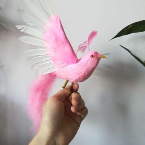Pink feathers bird about 30x25cm spreading wings Phoenix bird hard model handicraft prop party ,home garden decoration b2996