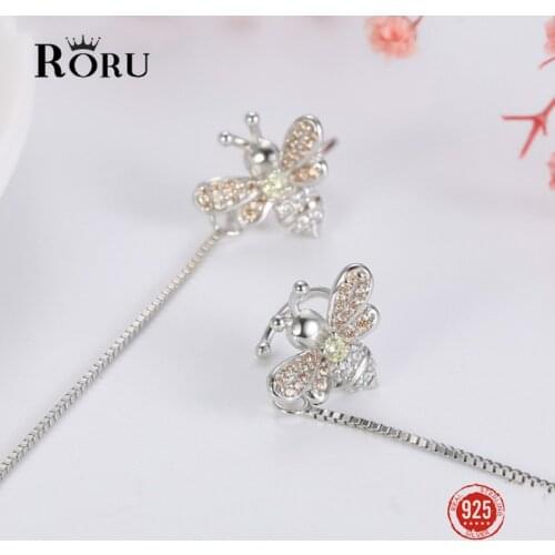 S925 Sterling Silver Jewelry Long Chain Earrings Stud for Women Fashion Bee Stud Earrings Clear Zircon Ear Jewelry