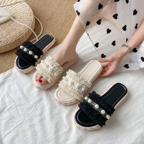 Summer WomanSandals Flat Shoes Female String Bead Slippers Women Summer Fashion 2021 Luxury Rubber Basic PUShoesWoman 2021String