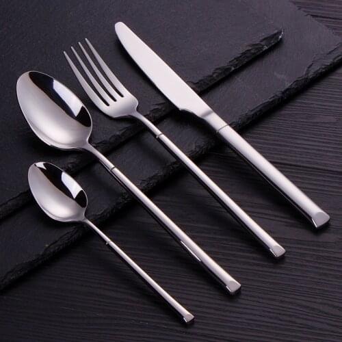 Silver Knight Cutlery Set Mirror Fork Knife Spoons Flatware Set 18/10 Stainless Steel Table Spoon Western Dinnerware Set Cutlery