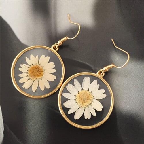 New Dangle Drop Earring Big Statement Acrylic Stripe Round Earrings Long Geometric Real Flower Earrings For Women