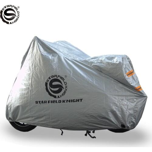 SFK Silver Waterproof Dustproof Sun/UV Protection Sun Block Motorcycle Body Cover Set Tent Cover/ Raincoat for Motorcycle Bike