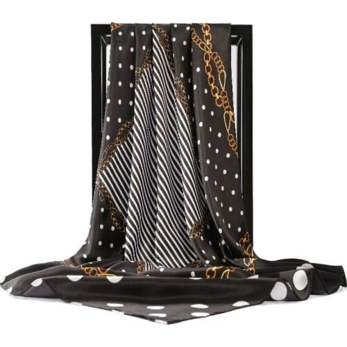 Silk Scarf Dots Women Fashion Designer Beautiful Flowers Foulard Soft Satin Shawl Scarfs Kerchief 90*90cm Square Neck Headscarf
