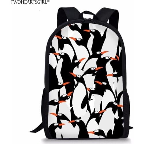 Twoheartsgirl Animal Penguin Print School Bags for Teenager Girls Cool Student Kids Schoolbags Mochila Children Bookbags