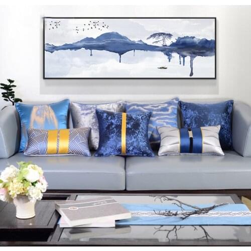 Modern Luxury Blue Patchwork Waist Pillowcases Jacquard Sofa Cushion Covers Home Bed Decoration Simplicity Pillow Cases Covers