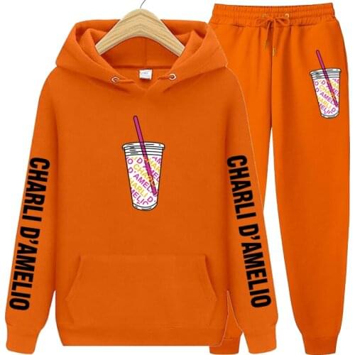 New Men Hoodie Suit Charli DAmelio Tracksuit Sweatshirt Suit Fleece Hoodie+Sweat pants Jogging Homme Pullover Sporting Suit Male