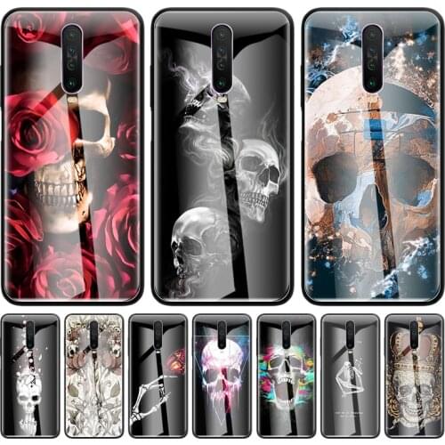 Glass Case For Xiaomi Redmi Note 9S 8T 8 9 7 Mi 11 9T 10 Lite 10T Pro 5G Poco X3 NFC Fundas Phone Cover Skull Crow Flower