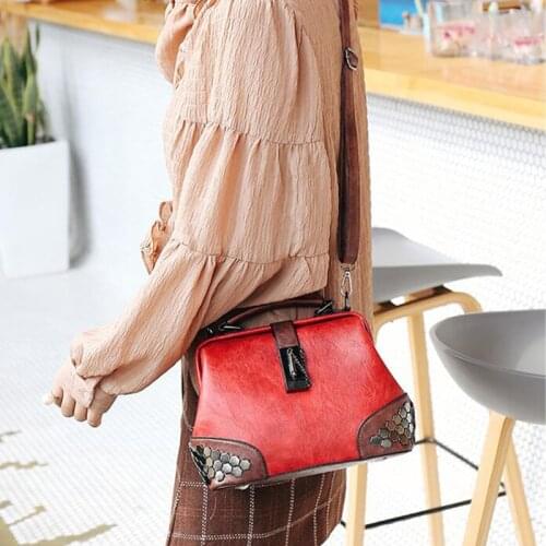 Pu Leather Waterproof Crossbody Shoulder Bag Fashion Women Handbags Rivets Vintage Doctor Bags Female Totes