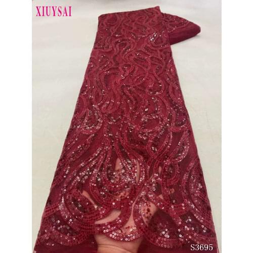 XIUYSAI african sequin lace fabric 2020 Nigerian Tulle Sequence Lace Fabric High Quality Lace For Wedding Dress 5 Yards SL69