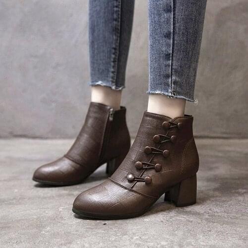 Womens Ankle Boots Zippers Ladies Fashion Shoes Women Short Boots Boats Platform Square Heels Female Footwear Slip On 2021 New