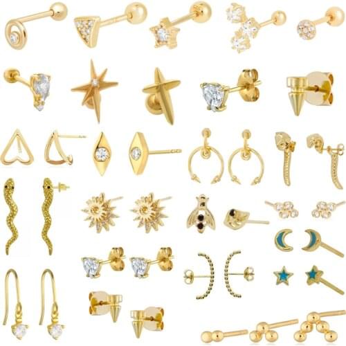 CANNER Cartilage Earrings Irregular Cross Star Snake Zircon Stud Earring For Women Ear Bone earlobe piercing Buckle Fine Jewerly