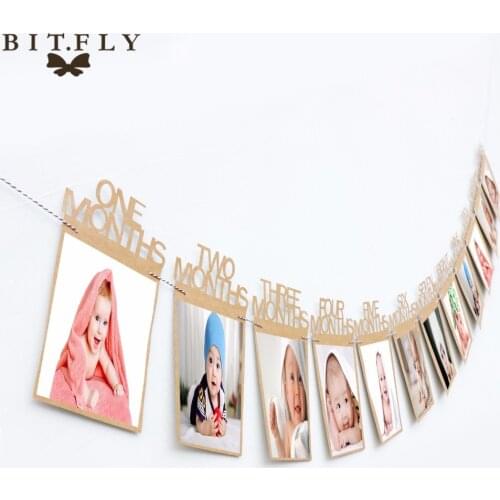 1-12 Month Baby Photo Frame Birthday Monthly Banner Garlands Holder Wall Hanging Rope Folder Kids Gift Room Home Decorations