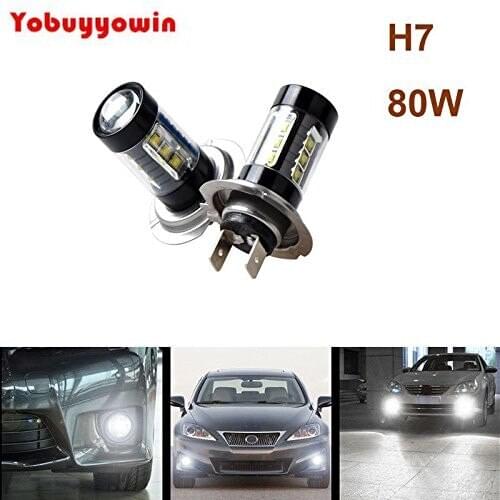 2 Pcs Led Fog Light Kits 80W DC12-24V 780lm Cree Chips LED H7 Bulb H7 Led Fog Light Assembly Low Beam Fog Lamp Fog Light Bulb