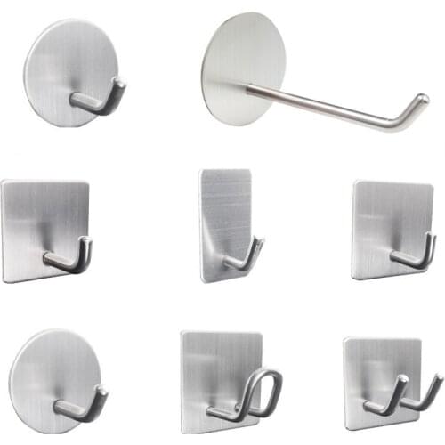 304 Stainless Steel Hanging Adhesive Hooks Stick Clothes Towel Bathroom Kitchen Wall Hanger Rustproof Organizer Hooks Hardware