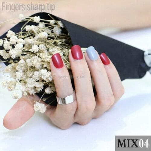 48pcs new Fashion Red Grey Fake Nail Short Design Artificial Nail Manicure DIY mix and match MIX04