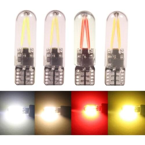8Pcs/lot W5W LED Car Lights Glass T10 168 194 COB Filament Bulbs Auto LED Side Marker Interior Map Door Reading Lamp White 12v