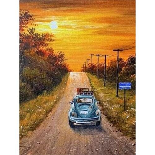 Diamond Painting Art Sunset Road Car 5D Full Square/Round Cross Stitch Embroidery Landscape Picture Home Decoration XN1335