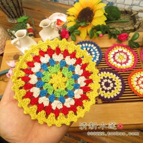 Free shipping Handmade crochet coasters 100% cotton vintage decoration round pad zakka props multicolor