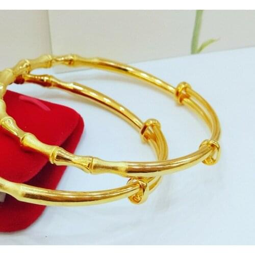 24K Gold Color Bangles For Women Bamboo Charm Bracelets & Bangles Adjustable Pulseira Femme Wedding Jewelry Accessories Gifts
