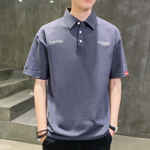 BROWON 2021 Korean Fashion Clothing Men Summer Casual Loose Thin Letter Print Oversized Shirt Men Turn-Down Half Polo Shirt Men