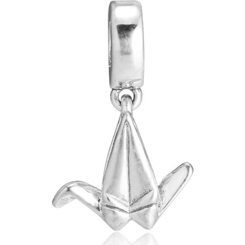 Wholesale 100% 925 Sterling Silver Origami Crane Dangle Bead Fits Pandora Charms Bracelet Beads for Jewelry Making Berloque