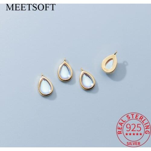 MEETSOFT Romantic 925 Sterling Silver Drop water moonstone Charms of DIY Handmade Necklace Fine Jewelry wholesale Accessory Gift