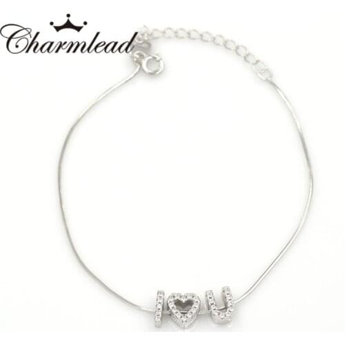 Charmlead 925 Sterling Silver Sparkling Letter I Love You Bracelet Shine Cubic Zirconia Stone Fashion Gift Jewelry