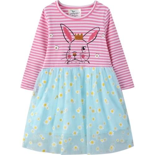 Jumping Meters Childrens Floral Girls Dresses With Animal Print Cotton Princess Autumn Winter Costume Kids Frocks Party Dress