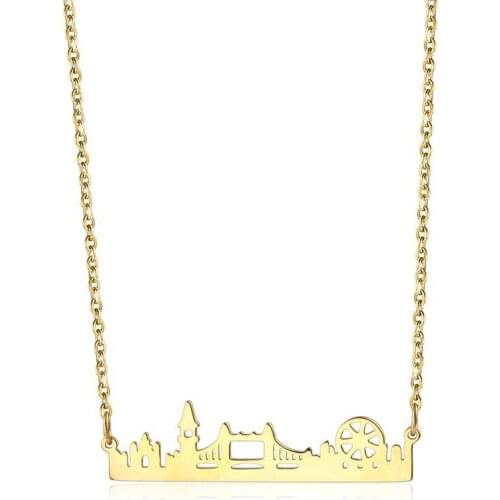 RIR Gold London Skyline Cityscape Dainty Necklace Stainless Steel England Country London City Necklace Minimalist Jewelry