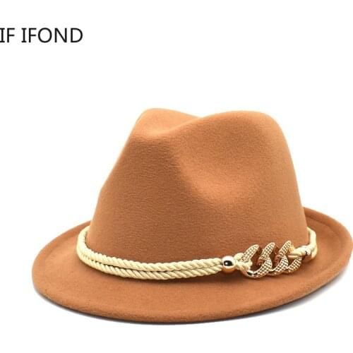 Curved Brim Classic Mens Wool Jazz Fedora Hat With Belt Vintage Felt Billycock Top Hats Gentleman Jazz Cap