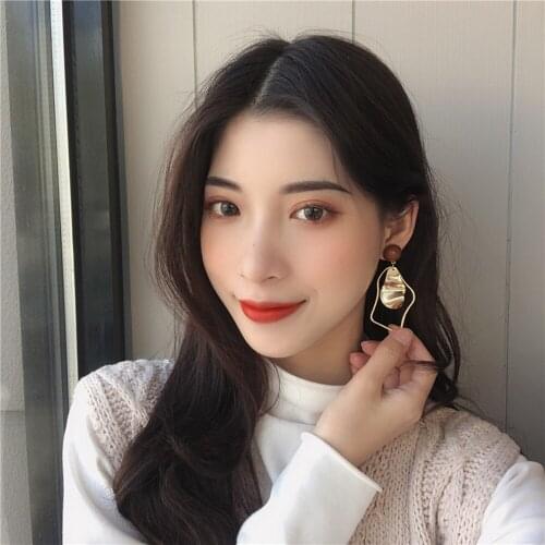 Korean Trendy Irregular Gold Color Metal Drop Earrings for Women Vintage Geometric Statement Earrings Party Jewelry Accessories