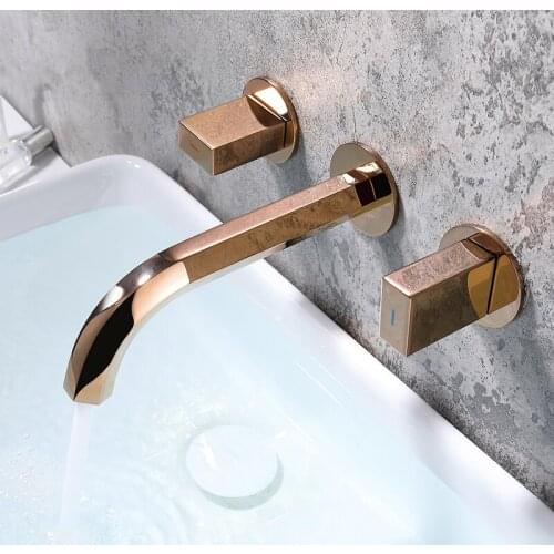 Brass Double Handle Wall Mounted Bathroom Sink Faucet Hot & Cold Basin Faucet Basin Tap Rotation Spout Chrome/Black/Gold