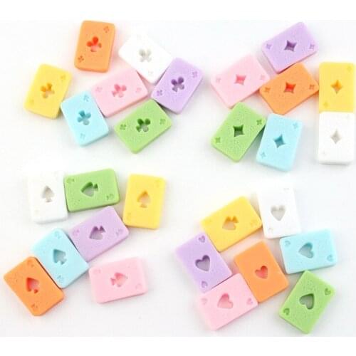 Mini Order 20pcs Kawaii Poker Biscuit Resin Resin Cabochons Embellishment Scrapbooking Beading Material Hair Jewelry DIY 15*21mm