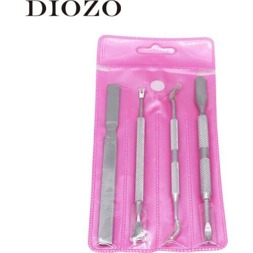 DIOZO Cuticle Pusher 4pcs/set Cuticle Remover Kit Stainless Steel Nail Tools Finger Dead Skin Hook Rods Pedicure Manicure Tool