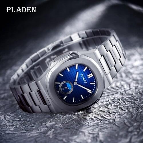 2020 New Fashion Mens Watches with Stainless Steel Top Brand Luxury Sports Waterproof Quartz Watch Men PLADEN Relogio Masculino
