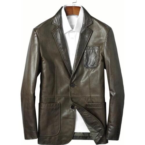 New Luxury Genuine Leather Sheepskin Coat Men Spring Autumn Good Quality Suit Leather Jackets Slim Parafina Sheepskin Coat