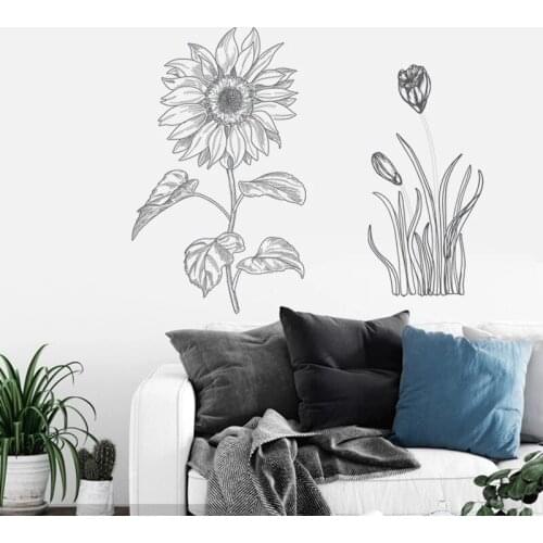 Poster Black And White Sunflower Wall Stickers Plant Living Room Wall Decoration Bedroom Bedside Personalized Home Decor Decals