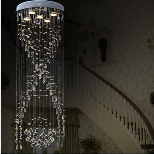 Luxury Spiral Stairs Crystal Chandelier Circular LED Villa Living Room Long Ceiling Lamp Modern Concise Crystal Hanging Light