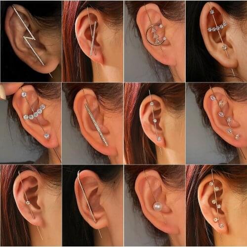 Crystal Ear Hook Earrings Bohemian Lightning Leaf Zircon Stud Earrings For Women Personality Earing Jewelry Piercing Earings D16