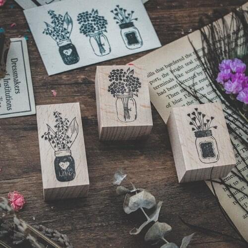 Solid Wood Stamps Diary Hand Account Decoration Child Students Birthday Gift Party Wedding Invitation Card DIY Seal Flower Chop